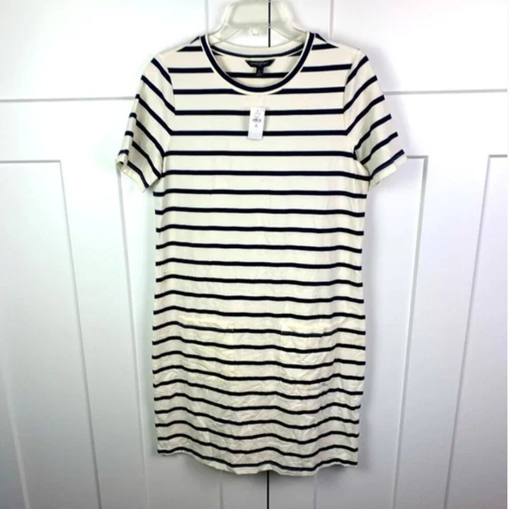 NWT Banana Republic Factory M Tall T-Shhirt Dress Ivory Navy Stripe